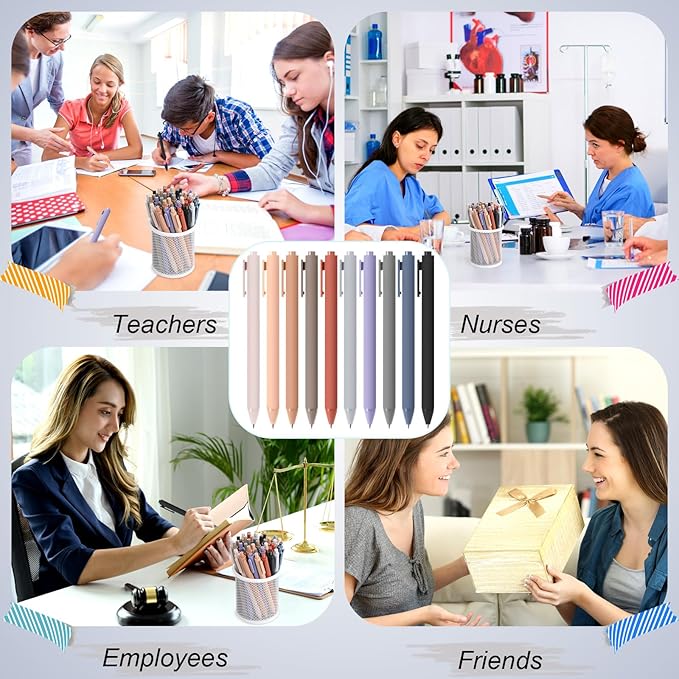 Crtiin 50 Pcs Gel Ink Pens Bulk, Black Ink 0.5mm Fine Point Retractable Pen Smooth Writing Office Supplies for Teacher Server Nurse Christmas Charity Donation Valentine (Morandi Colors)