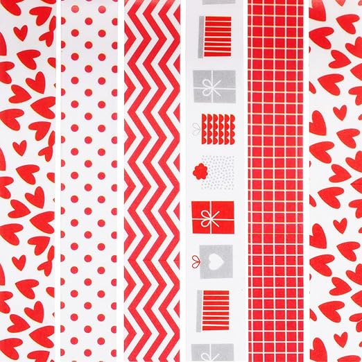 choyaxo 6 Rolls Valentine's Day Washi Tape 0.6" x 16.4ft Love Heart Pattern Masking Tape Great for DIY Journal, Calendar, Gift Wrapping, Wedding