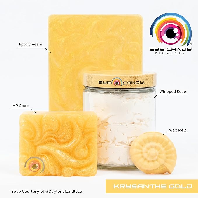 Eye Candy Pigments Premium Gold Mica Powder - Krysanthe Gold (50gr) - for Epoxy, Resin, Soap, Paint, Woodworking, Acrylic Pouring, Bath Bombs, Fishing Lures - DIY Arts and Crafts Additive