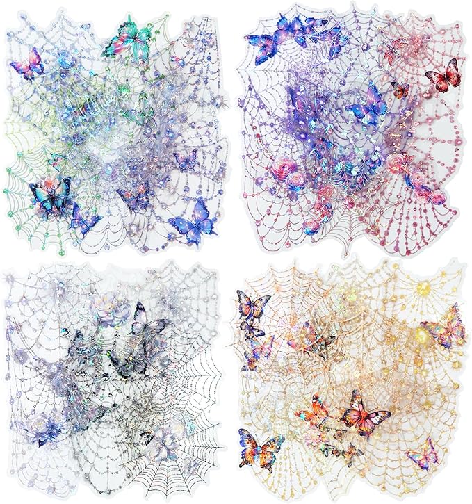 40Pcs Spider Mesh PET Stickers, Large Holographic Stickers for Scrapbooking, DIY Crafts, Journaling Supplies & Junk Journal Ephemera