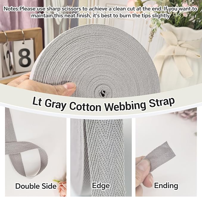 40 Yards Herringbone Twill Tape for Sewing,Lt Gray Pet Collar,Gift Wrapping Home Deco -3/4 inch Cotton Webbing Straps-Natural Bias Binding Tape for Handles, Crafting & DIY Projects
