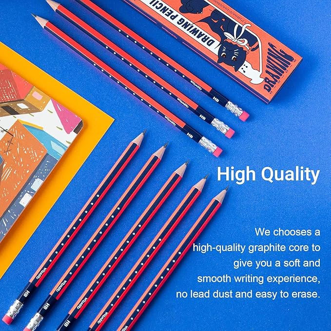 Woomer Premium HB Pencils Set, High-concentration Carbon Core HB Pencil 10 Count, Pre-sharpened with Eraser, Break Resistant Sketching Pencils for Artist, School, Office, Beginners & Artists