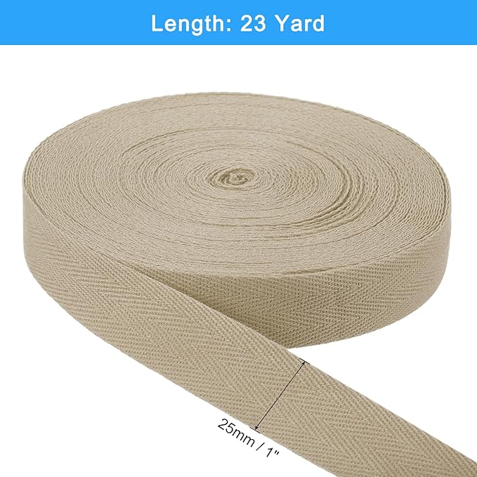 uxcell 23 Yards Cotton Twill Tape, 1-inch Herringbone Webbing Ribbon Bias Binding Tapes for Clothes Sewing, DIY Crafting (Dark Khaki)