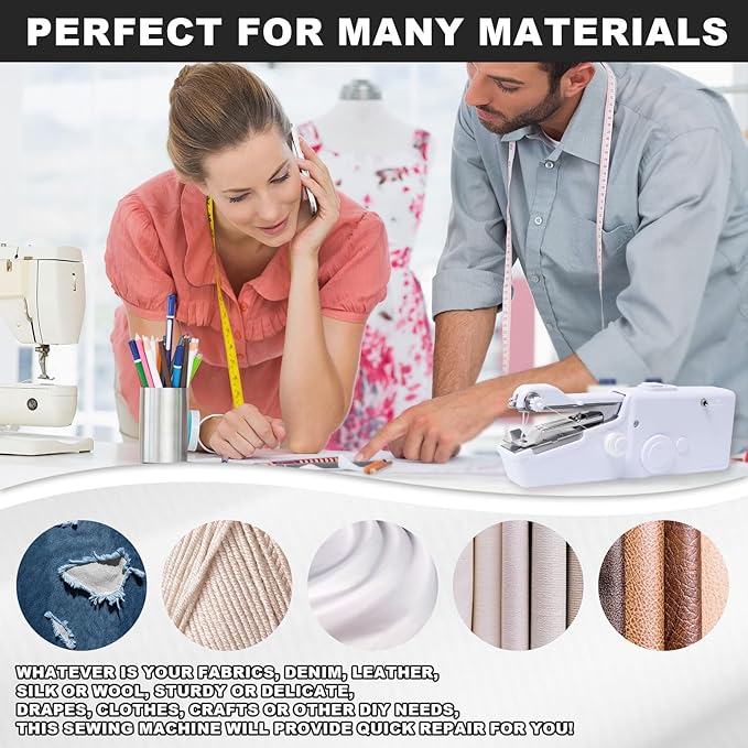 ALIBBON Handheld Sewing Machine for Beginners Portable Electric Mini Sewing Machine with Accessory Kit Small Hand Stitching Machine for DIY Clothes Home Travel Sewing Kit for Adults (White)