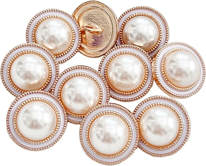 PEPPERLONELY 10PC Faux Pearl Metal Buttons for Clothing, Jeans, Crafts, Pants, Blazer, Sewing, Jacket, Jewlery Making (Gold/White, 20mm)