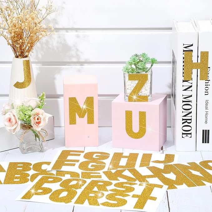 Harloon 232 Pcs 24 Sheets Large Glitter Letter Stickers Big Font Alphabet Letter Self Adhesive Letters Kit Mailbox Stickers for Mailbox Bulletin Boards Classroom Home(Gold,2.5 Inch)