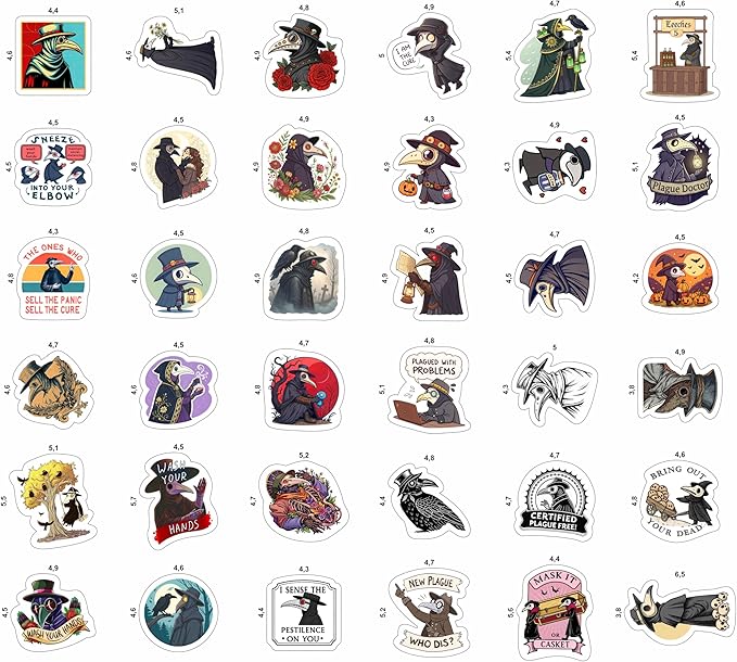 100Pcs Plague Doctor Stickers for Water Bottle, Laptop - Plaque Doctor Decoration & Party Supplies - Spooky Stickers - Gift for Women & Men