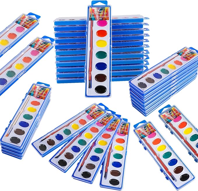 40 Pack Watercolor Paint Set Bulk,8 Colors Washable Paint Set for Kids and Adults,Water Color Paints with Brushes for Party Favors, Gifts, Art Activitie