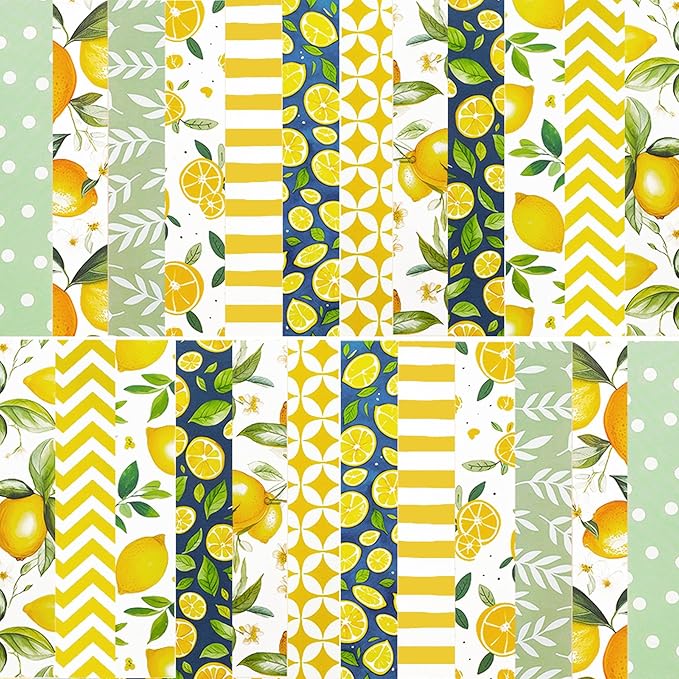 24 Sheets Scrapbook Paper Pad, 6"×6”Fruit Decorative Craft Cardstock, Cute Lemons Pattern Paper for DIY Card Making Photo Album Journal Decor