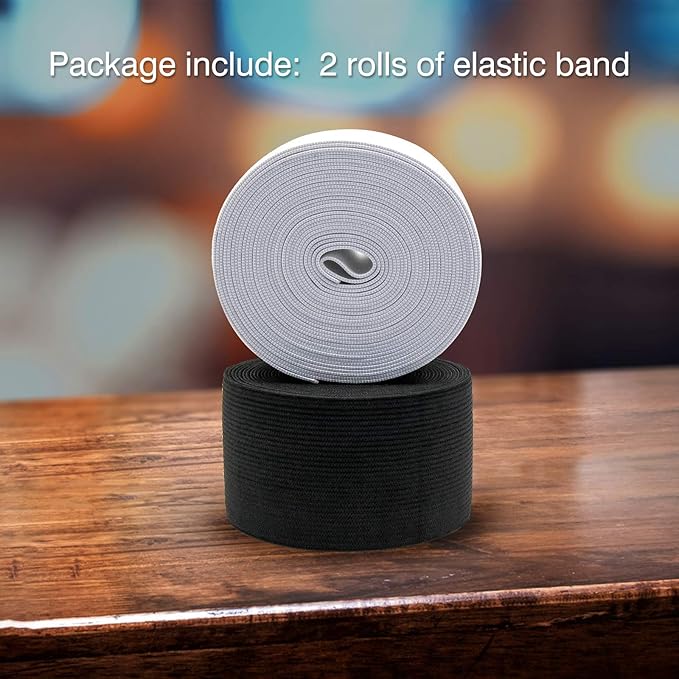 2 Inch Elastic Band for Sewing, Crafts, DIY, High Elasticity, (White 5yards, Black 5 Yards)