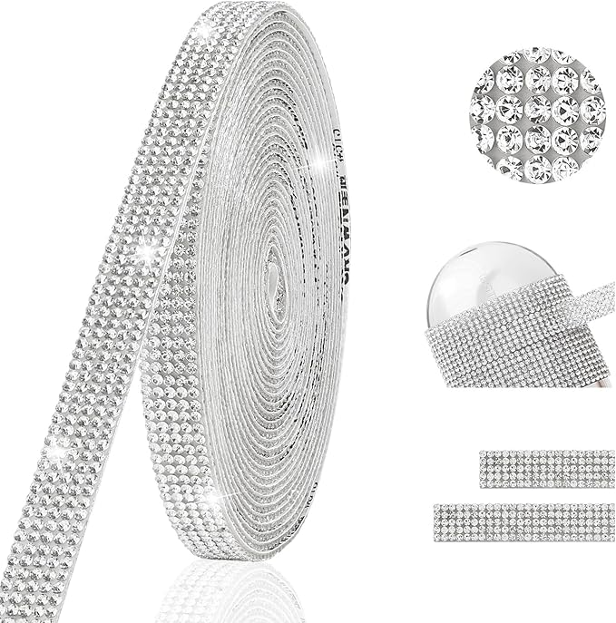 5-Rows Rhinestone Ribbon Self Adhesive Crystal Rhinestones, 5-Yard Bedazzling Strips, 5-Yard Rhinestone Strips for DIY Craft, Rhinestones for Crafting, Home Decor, Transparent Crystal