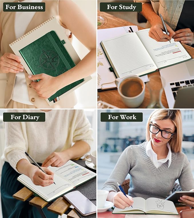 Lined Journal Notebook for Women Men, 160 Pages, A5 Hardcover Vintage Leather Journaling Notebooks for Work, School, Note Taking, Travel, Bible Study, Daily Diary for Writing 5.8"x8.5" (Green)