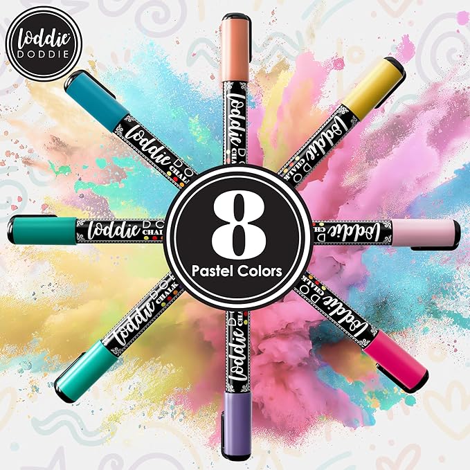 Loddie Doddie Liquid Chalk Markers - Pack of 8, Macaron Pastel, 6mm Point - Dual Tips for Chalk Pens - Versatile on Glass & Acrylic with Acrylic Markers