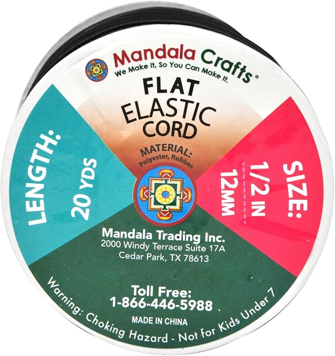 Mandala Crafts 12mm 20 Yds Roll of Black Elastic Bands for Sewing - 1/2 Flat Elastics Cord - 1 2 Inch Braided Stretch Straps for Crafting
