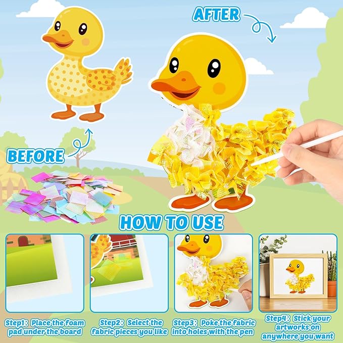 Lonfliness 8PCS Poke-in Craft and Art Kit for Kids No-Mess Fabric Sewing Art Girls Boys 4-12 Puzzle Puncture Painting DIY Toy Gifts for Creative Activity Game Birthday Party (Farm Animal)