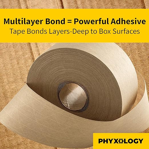Ultra-Durable Water-Activated Tape for Secure Packing 2Pk. 2.75 in 450 Ft Brown Kraft Gum Tape Provides Heavy Duty Adhesive for Packaging and Shipping. Fiberglass Reinforced for Extra Strong Bond.