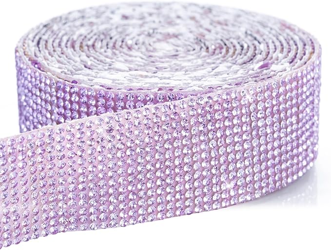 Novani Self Adhesive Rhinestone Ribbon, 1.14 Inch Wide 3 Yards 1 Roll, Purple Crystal Diamond Bling Strips for DIY Crafts, Home Decor, Clothing,Shoes, Car Decoration（Purple）