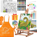 Falling in Art Tabletop Easel Set, Portable Wooden Art Easel Painting Kits for Kids, Easel for Painting Canvases, Including 12 Colors Acrylic Paints, 10 Paintbrushes and 4 Canvas Panels, Yellow