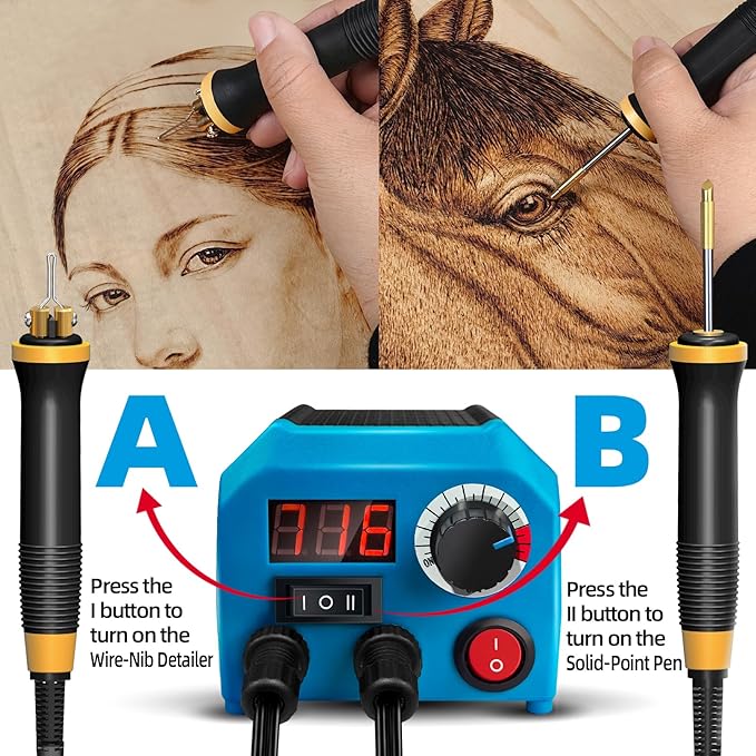LH55-Z2-NS2 Wood Burning Tool 200~750℃, Wood Burning kit with Digital Thermometer Temperature Adjustable Temperature, 2 pyrographic Wood Burning pen Simultaneous heating, 36 pen tips