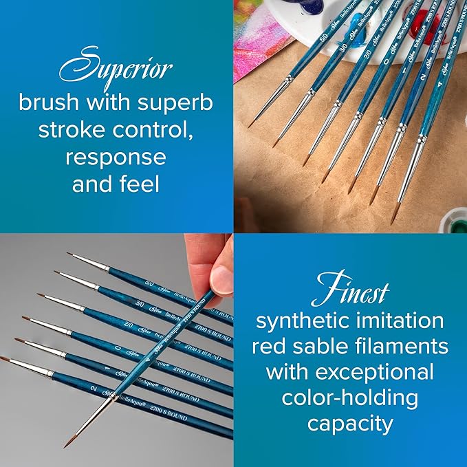 Silver Brush Limited BA-2760S BelleAqua Long Stroke Brush Set, 2pc Professional Watercolor Brush Set, Premium Soft Synthetic Red Sable Long Stroke Brushes Also for Gouache, Sizes 1/2 and 3/4 Inch