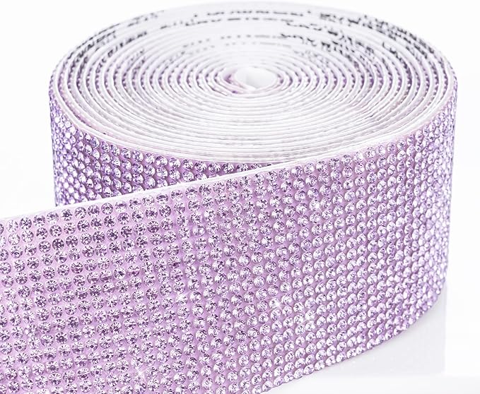 Novani Self Adhesive Rhinestone Ribbon, 1.53 Inch Wide 3 Yards 1 Roll, Purple Crystal Diamond Bling Strips for DIY Crafts, Home Decor, Clothing,Shoes, Car Decoration（Purple）