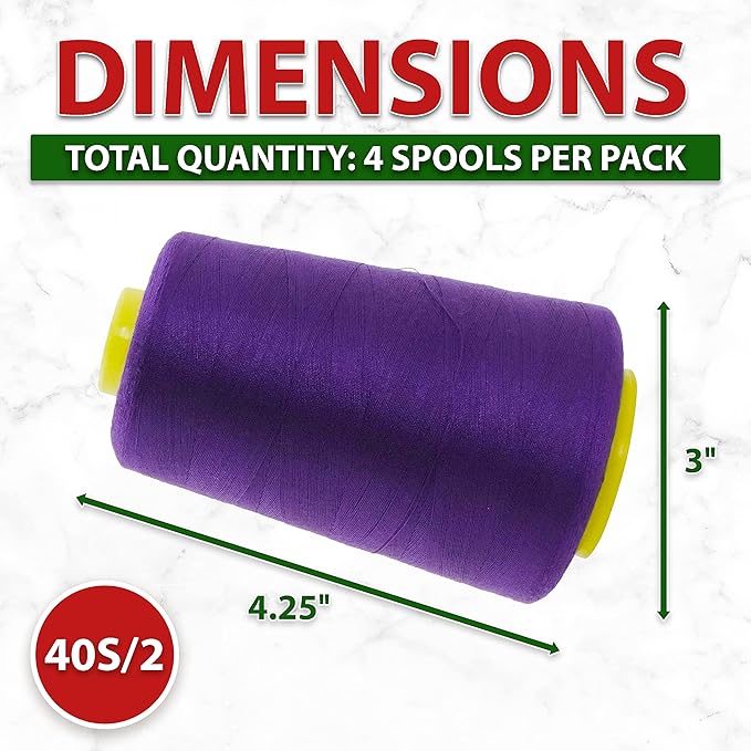 Mandala Crafts 4 Pack of Serger Threads Cones Spools - 40S/2 24000 Yards Polyester Purple Threads for Sergers Machine and Overlock Quilting Sewing Machine