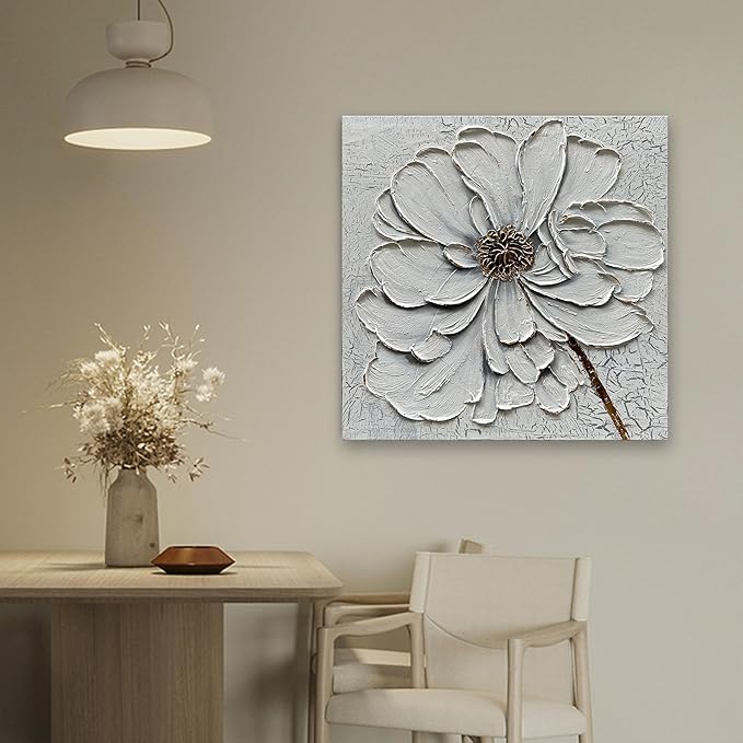Art Hand-Painted White Texture Art Oil Painting White Flower Painting 30x30 inch Abstract Home Wall Decorative Art