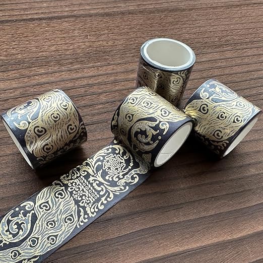 YUBX Vintage Washi Tape Set 6 Rolls Wide Retro Decorative Gold Foil Antique Patterns Masking Tapes for Arts, DIY Crafts, Journals, Planners, Scrapbook, Wrapping