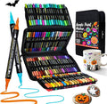 120 Colors Acrylic Paint Markers, Dual Tip with Fine Tip and Brush Tip Pens for Rock Painting Supplies, Canvas, Wood, Calligraphy, Metal, Ceramic, Glass, DIY Crafts Art Supplies Kit