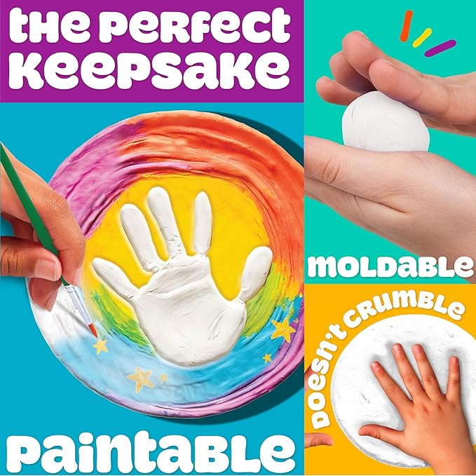 Play-Doh Air Dry Handprint Stone, Includes Reusable Mold, 5 Acrylic Paints, & 5 oz. of Paintable White Clay, Kids Craft Kit, Crafts for Kids Ages 4-8, Art Supplies for Craftrooms and Classrooms