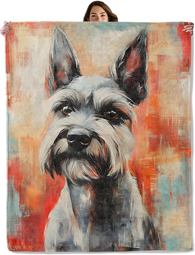 Schnauzer Dog Throw Blanket for Boys Girls Kids Adults Women, Fuzzy Warm Soft Cozy Flannel Blankets Gifts for Bedroom, Couch, Travel, Home Decor 60x80 in