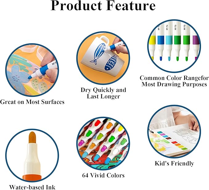 M&G 64 Colors Acrylic Paint Pens Markers Stocking Stuffers，with Medium Tip, Christmas Gifts for artists，Paint Markers for Rock Painting, Stone, Wood, Calligraphy, Canvas