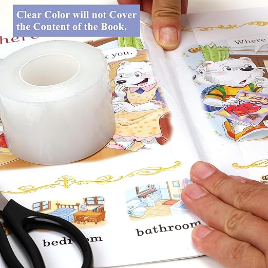 Clear Book Repair Tape 2 Inch x 98 FT Medium Thickness Acid-Free Stretchable Strong Adhesive Transparent Book Binding Tape for Repairing Book Covers, Book Spines and Torn Pages