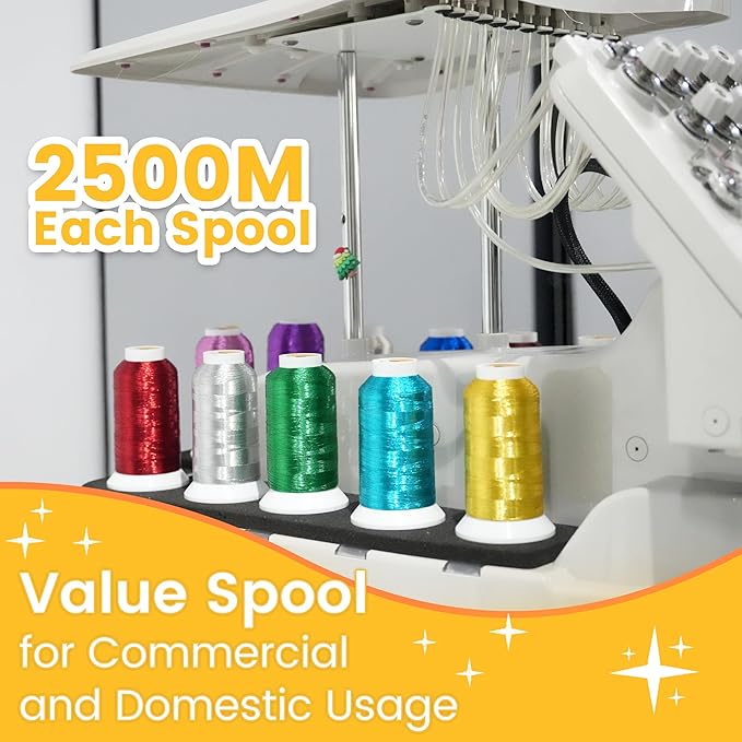 New brothread Single Huge Spool Metallic Embroidery Machine Thread 2500M (2735Y) Each for Commercial and Domestic Embroidery Machines - Light Silver M-020