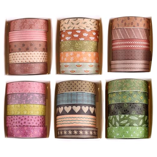 YUBX Basic Washi Tape Set 30 Rolls Plants Patterns Decorative Skinny Slim Masking Tapes for Arts, DIY Crafts, Journals, Planners, Scrapbook, Wrapping (Rainbow Forests)