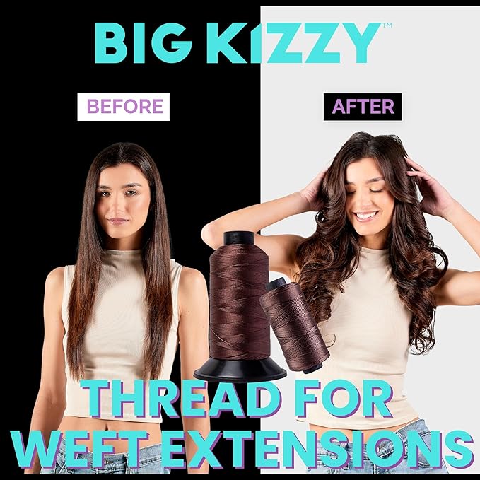 Big Kizzy Brown 250m Nylon Thread for Hair Extensions, Sew in Human Hair Weft and Wigs - Non-Slip and Comfortable Hold for Hand and Machine Tied Weft