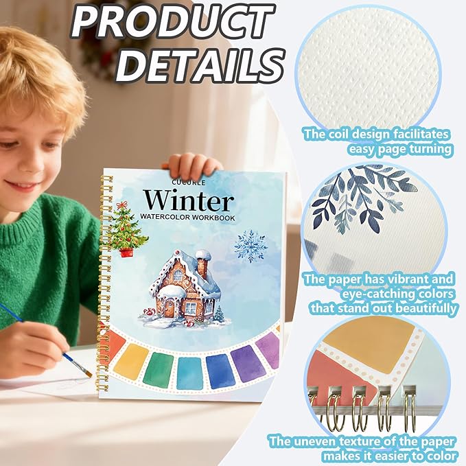 Beginner Watercolor Workbook with 12 Colors - Watercolor Paint Book & Art Gift for Beginners and Adults (Winter)