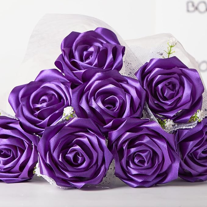 1-1/2 Inch Wide Purple Satin Ribbon, 50 Yards Solid Polyester Fabric Ribbon for Roses Making, Gift Wrapping, Valentine's Day, Wedding Decorations, Crafts, Bows, Flower Bouquets