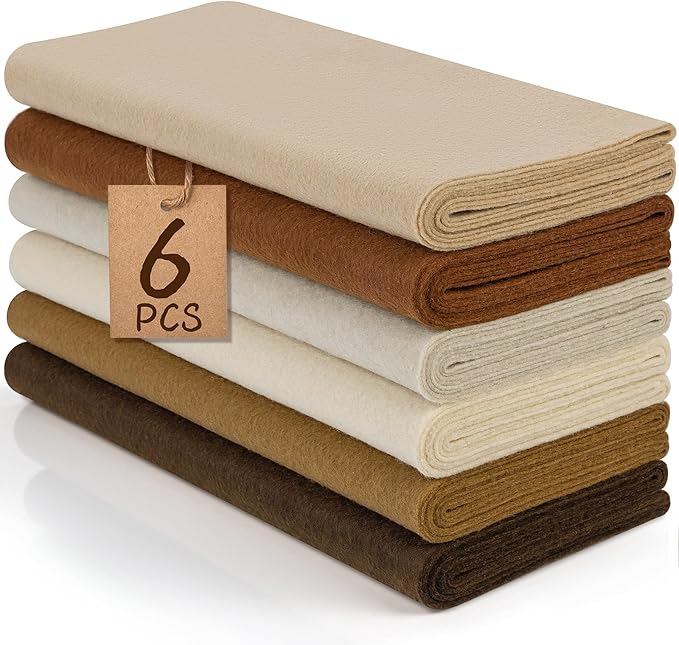 XSEINO 6 Rolls 12"x35" 1.4mm Thick Soft Felt Fabric Sheet 6 Assorted Earth Tone Series Colors Felt Pack for DIY Craft Sewing Squares Nonwoven Patchwork