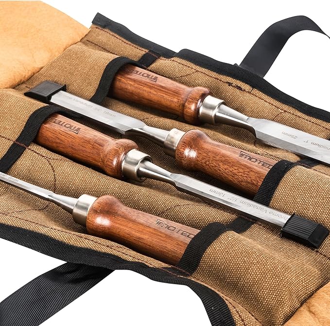 4-Pieces Woodworking Wood Chisel Set with Canvas Bag, Razor Sharp CR-V 60 Steel Blades