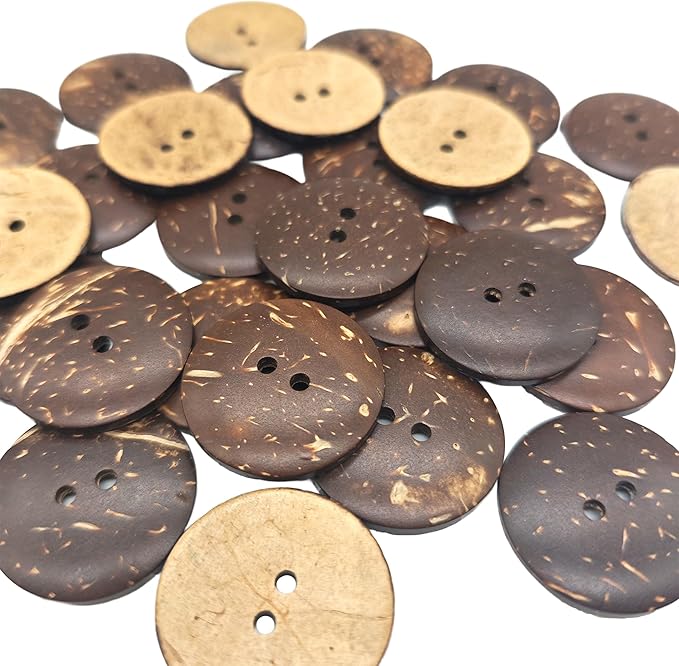 30-Pcs 1-1/4" Big Natural Coconut Shell Buttons | Bulk Brown Wooden Sewing Replacement Buttons for Sewing Crafts Clothes Decorations (30mm)