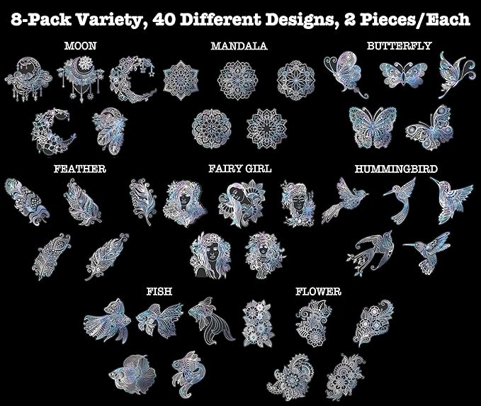 ARTSMONA 80 Pieces Large Size Holographic Stickers, Glitter Shiny Iridescent Transparent Resin Sticker Decals for Scrapbook Junk Journal Bullet Journals Planners Laptops Water Bottles Paper Crafts