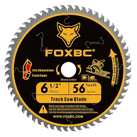 FOXBC 6-1/2 Inch Track Saw Blade 20mm Arbor 56T for Makita Plunge Saw Blade, DeWalt Track Saw, Wood Cutting, 165mm, Kerf 1.8mm