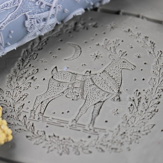 Reindeer Clay Texture Roller (4") - Christmas Set #01 - Embossing Pattern Roller for Polymer & Ceramic Clay, Pottery & Crafts
