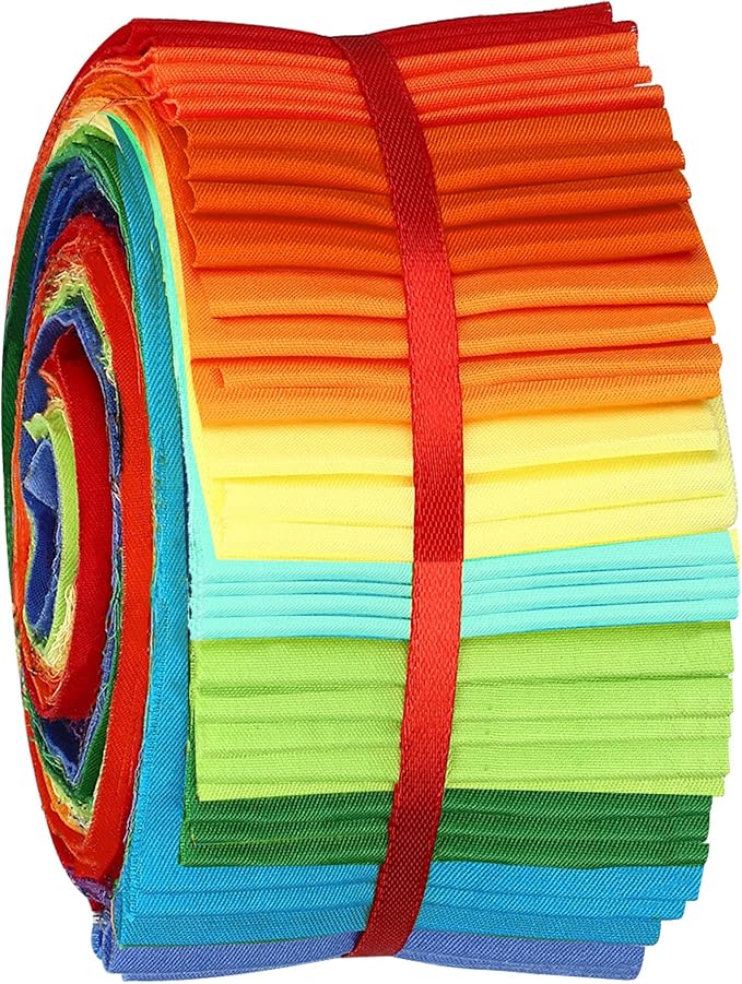 Tegeme 40 Pcs Rainbow Jelly Fabric for Quilting, Japanese Roll up Cotton Strips Solid Colors Patchwork Roll, 2.55 Inch Patchwork Fabric Bundle for Sewing DIY Crafts (Sand Beach Style)