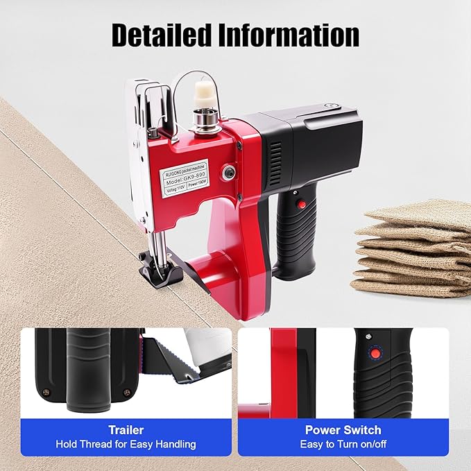 Bag Sewing Machine, Hand Held Sewing Machine for Adults Electric High Speed Industrial Sewing Machine for Seal Sacks Woven Bags Cloth Bags Paper Bags and Leather Products