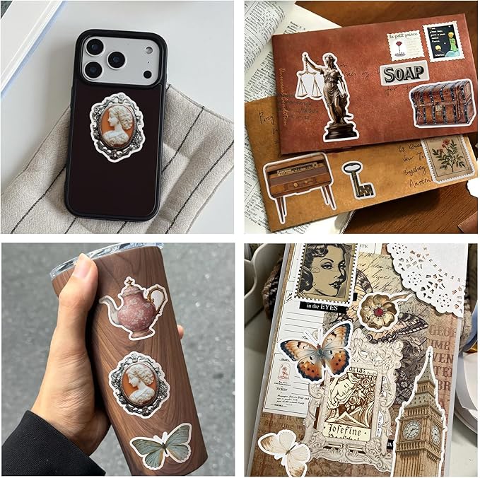 Vintage Sticker Book with 30 Pages and 300+ Aesthetic Stickers for Scrapbooking Supplies and Retro Bullet Journal