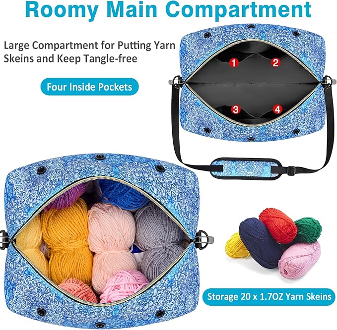 IBFUN Crochet Yarn Knitting Bag 2 Pcs Yarn Storage Organizer Crocheting Bags for Beginners with Shoulder Strap for Knit Accessories Needles Hooks