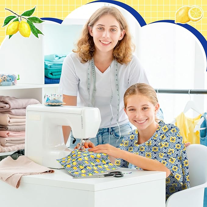 HunnmingRe 20 Pcs 10''x10'' Lemon Quilting Fabric Square Chinoiserie Quiltted Fabric Bundle Blue White Yellow Floral Precuts Printed Patchwork Supplies for Holiday DIY Sewing Craft