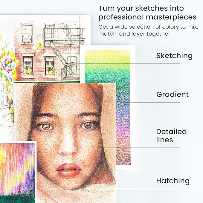 ARTEZA Colored Pencils 72 Soft Wax-Based Color Pencils for Adults & Artists. Pre-Sharpened Drawing Set for Blending, Coloring, Shading & Sketching. Professional Art Supplies in Tin Box, Holiday Gift